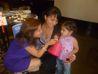 Farnoush and Sophia enjoy some tasty 'cakes in the Burlington Lobby with Flawless Founder, Janine